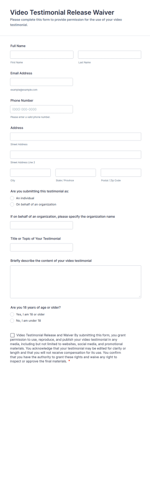 Video Testimonial Release Waiver Form Template