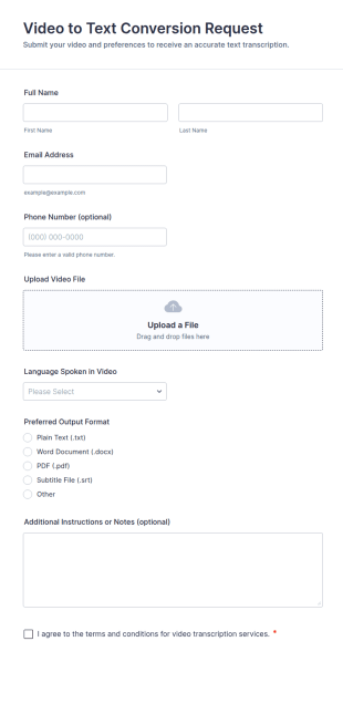 Video To Text Conversion Request Form Template