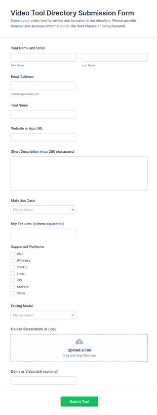 Video Tool Directory Submission Form Template