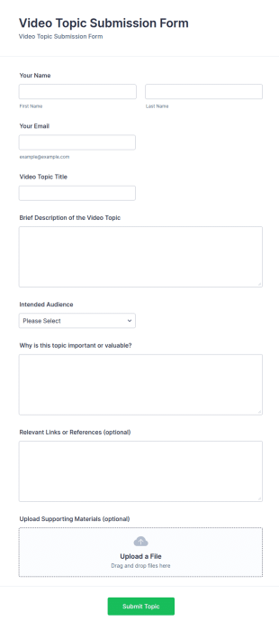 Video Topic Submission Form Template