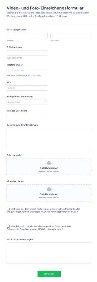 Video Und Foto Einreichungsformular