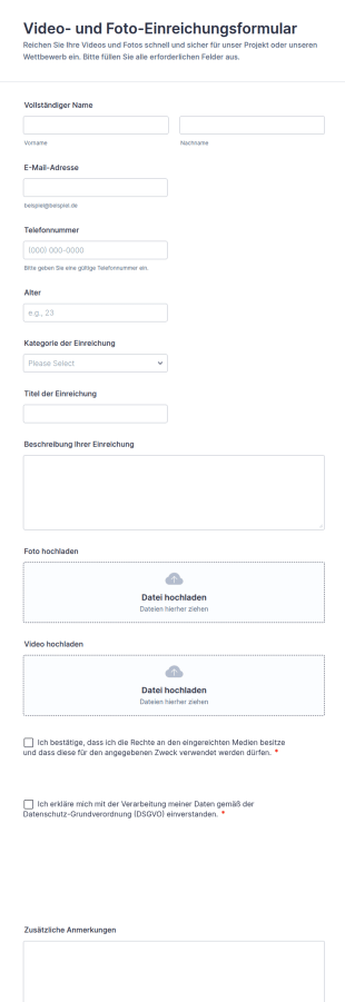 Video Und Foto Einreichungsformular