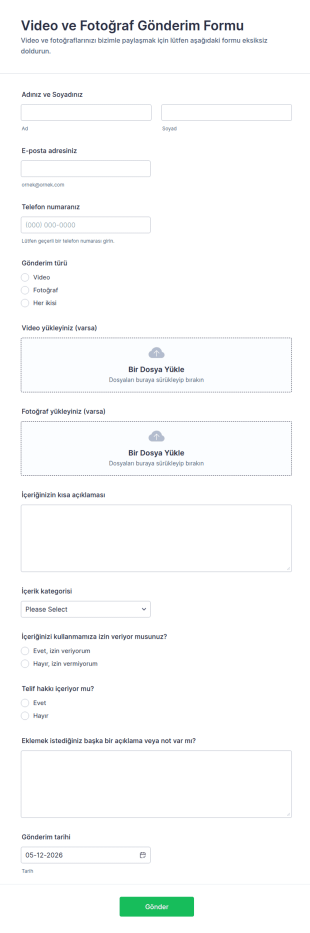 Video Ve Fotoğraf Gönderim Form Şablonu