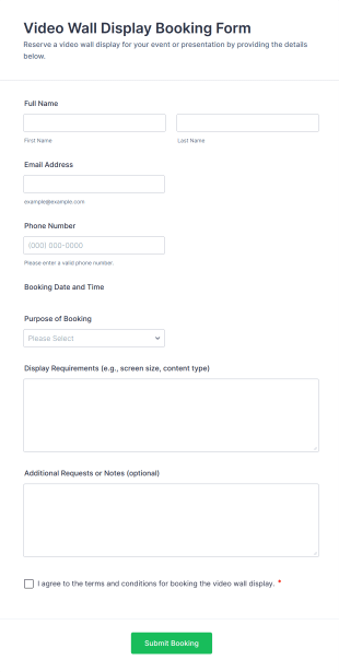 Video Wall Display Booking Form Template