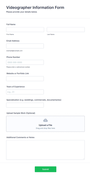 Videographer Information Form Template