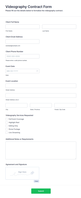Videography Contract Form Template