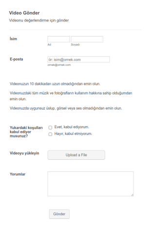 Videolu Başvuru Form Şablonu