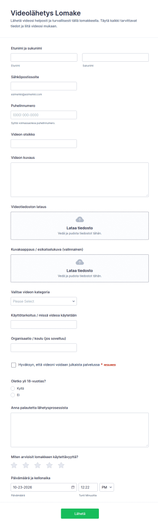 Videon Lähetyslomake
