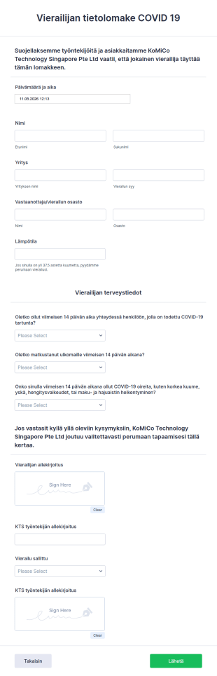 Vierailijan Tietolomake COVID 19