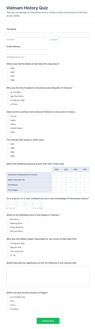 Vietnam History Quiz Form Template