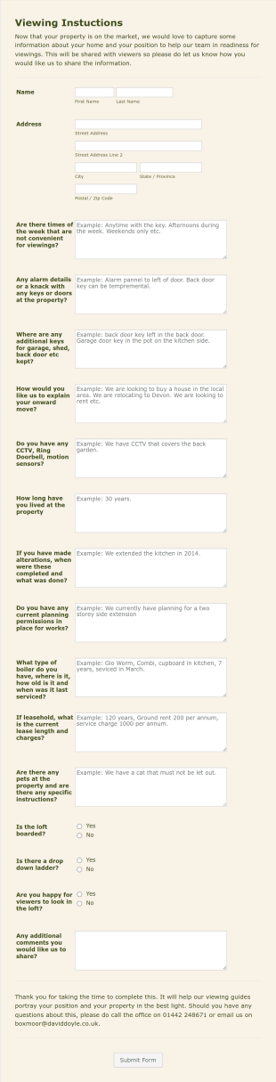 Viewing Information. Form Template