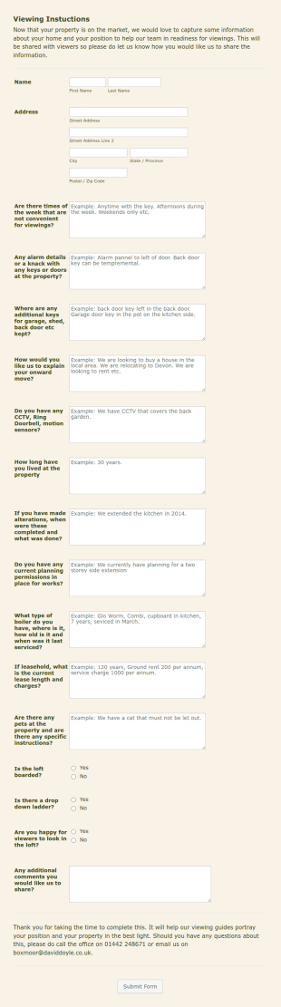 Viewing Information. Form Template