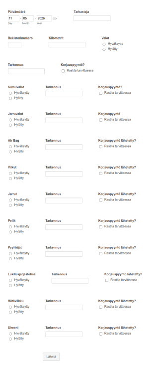 Viikottainen Ajoneuvon Tarkastuslomake