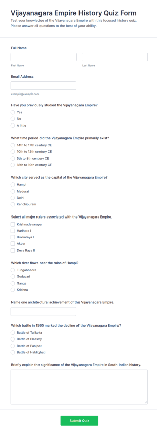 Vijayanagara Empire History Quiz Form Template