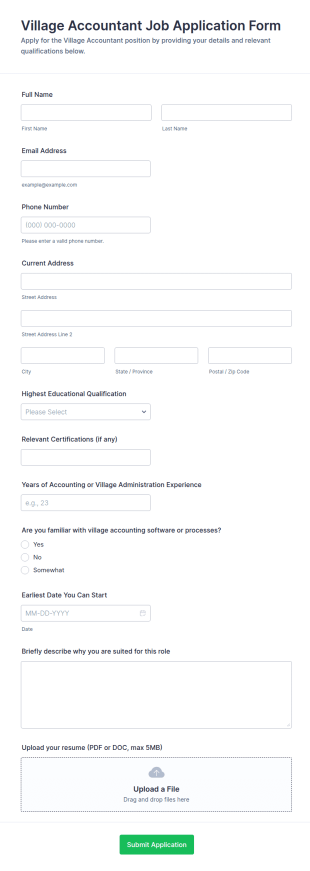Village Accountant Job Application Form Template