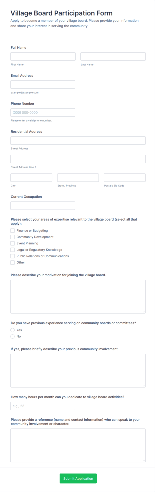 Village Board Participation Form Template