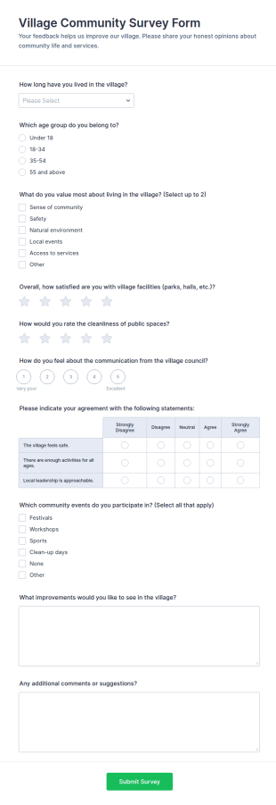 Village Community Survey Form Template