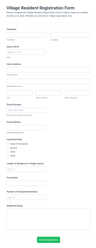 Village Resident Registration Form Template