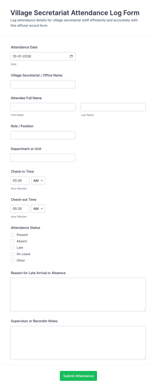 Village Secretariat Attendance Log Form Template