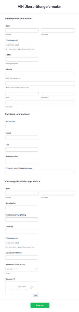VIN Überprüfungsformular