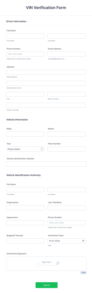 VIN Verification Form Template