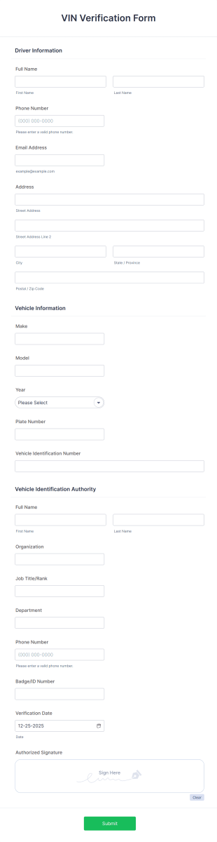 VIN Verification Form Template