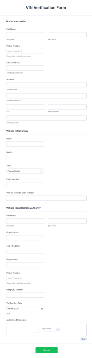 VIN Verification Form Template