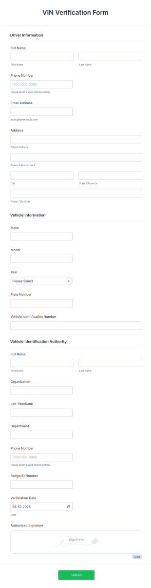 VIN Verification Form Template