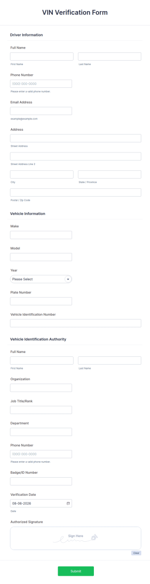 VIN Verification Form Template