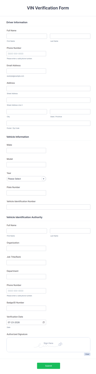 VIN Verification Form Template