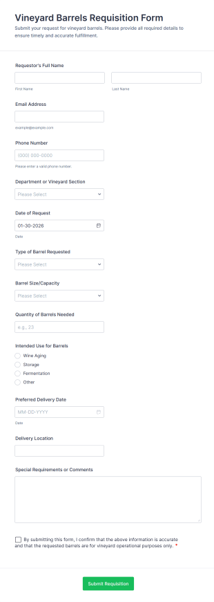 Vineyard Barrels Requisition Form Template