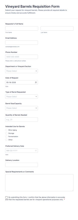 Vineyard Barrels Requisition Form Template