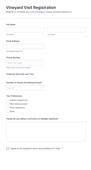Vineyard Visit Registration Form Template