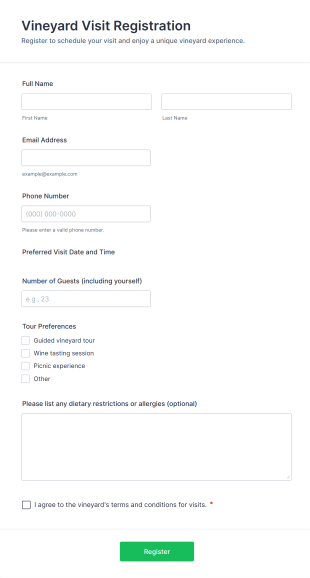 Vineyard Visit Registration Form Template