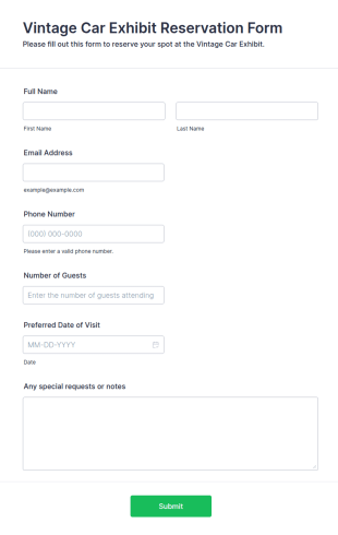 Vintage Car Exhibit Reservation Form Template
