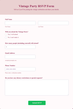 Vintage Party RSVP Form Template
