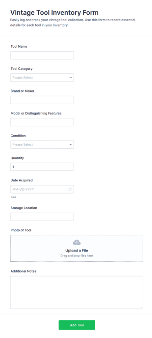 Vintage Tool Inventory Form Template