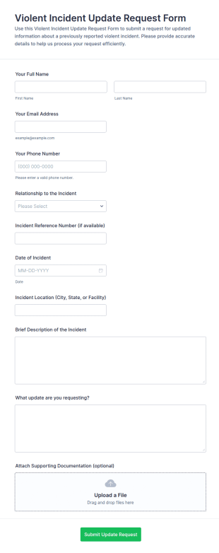 Violent Incident Update Request Form Template