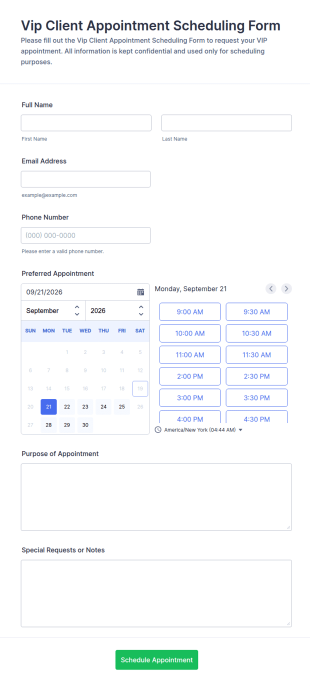 VIP Client Appointment Scheduling Form Template