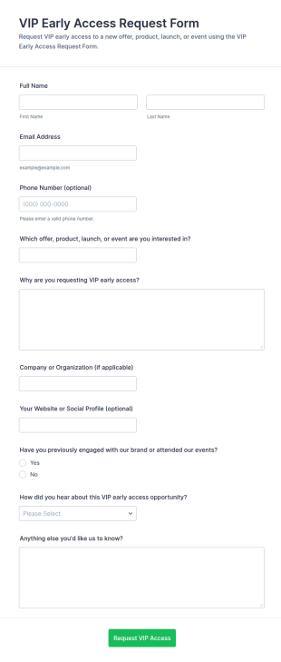 VIP Early Access Request Form Template