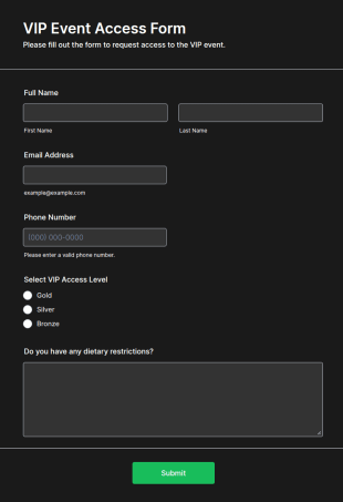 VIP Event Access Form Template