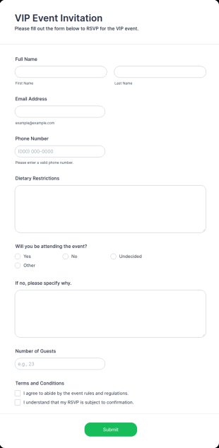 VIP Event Invitation Form Template