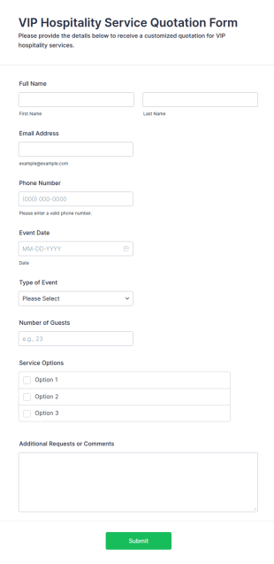 VIP Hospitality Service Quotation Form Template