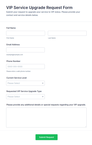VIP Service Upgrade Request Form Template