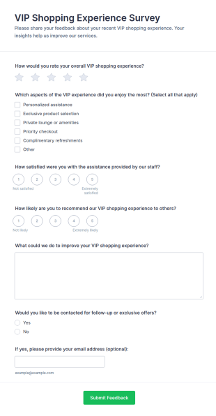 VIP Shopping Experience Survey Form Template