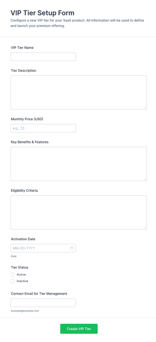 VIP Tier Setup Form Template