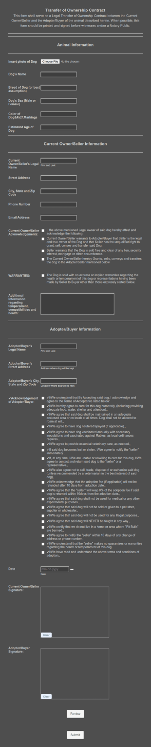 VIPB Transfer Of Ownership Contract Form Template