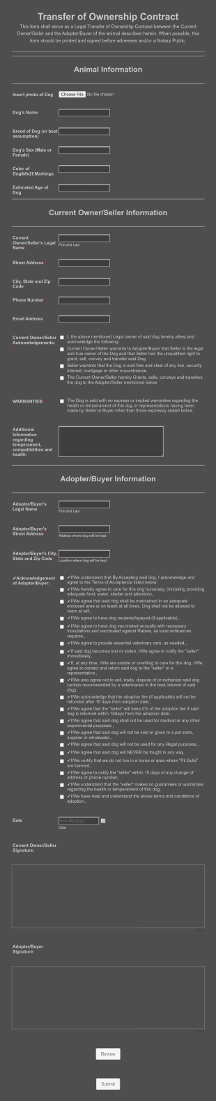VIPB Transfer Of Ownership Contract Form Template