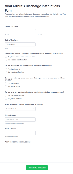Viral Arthritis Discharge Instructions Form Template