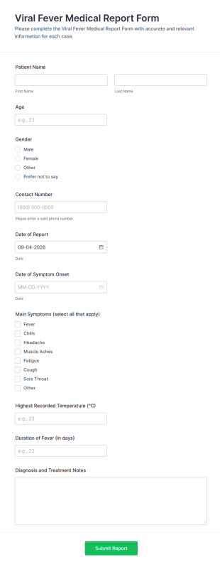 Viral Fever Medical Report Form Template